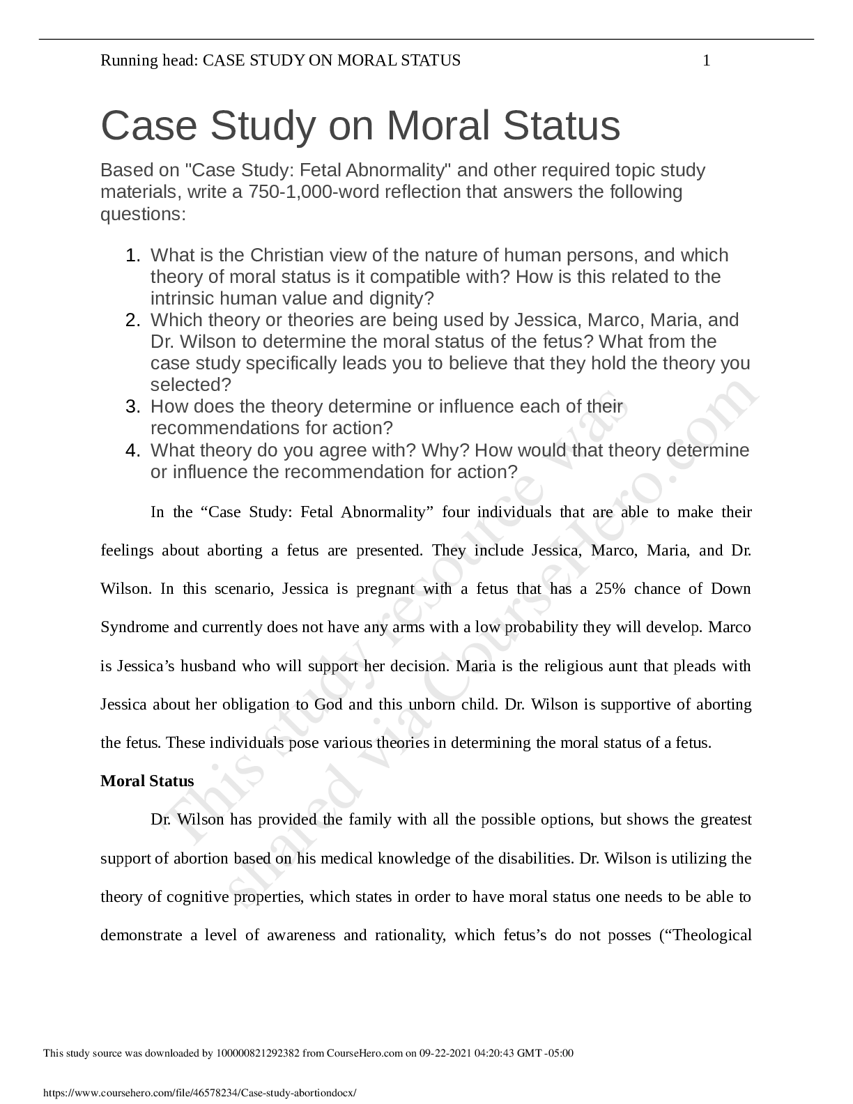 Preview image for |SOLVED|HLT-302 Spirituality and Christian Values in Health Care and Wellness Case Study Abortion